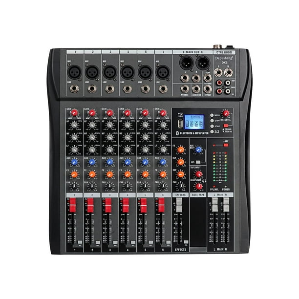 Mesa de sonido mezcladora Depusheng DX6 de 6 canales USB Bluetooth negra