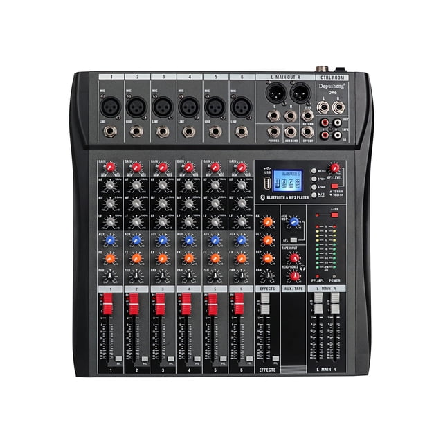 Mesa de sonido mezcladora Depusheng DX6 de 6 canales USB Bluetooth negra