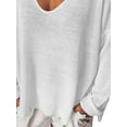 thumbnail image 4 of DYMADE Women Plus Size Deep U-neck Solid Color Long Sleeve T-shirt Top, 4 of 4