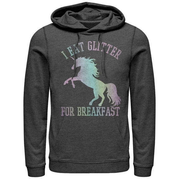 Men's Lost Gods Glitter Breakfast Unicorn  Pull Over Hoodie Charcoal Heather X Large