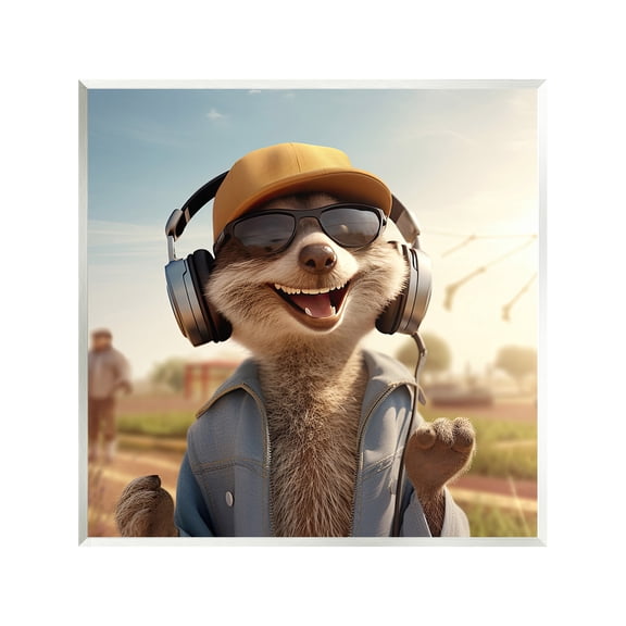 Stupell Industries Happy Fox with Headphones Animals & Insects Painting Unframed Art Print Wall Art, 12 x 12