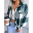 thumbnail image 3 of Women's Casual Plaid Flannel Cropped Jacket Long Sleeve Button Down Fall Outfit, 3 of 6