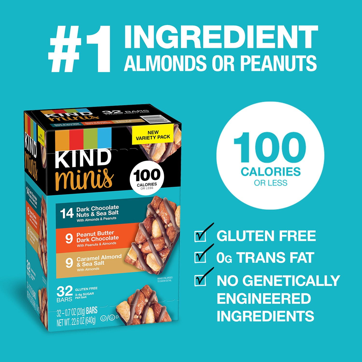 KIND 22.6 oz Minis Snack Variety Pack – 32 Healthy Bars with Nuts & Dark Chocolate