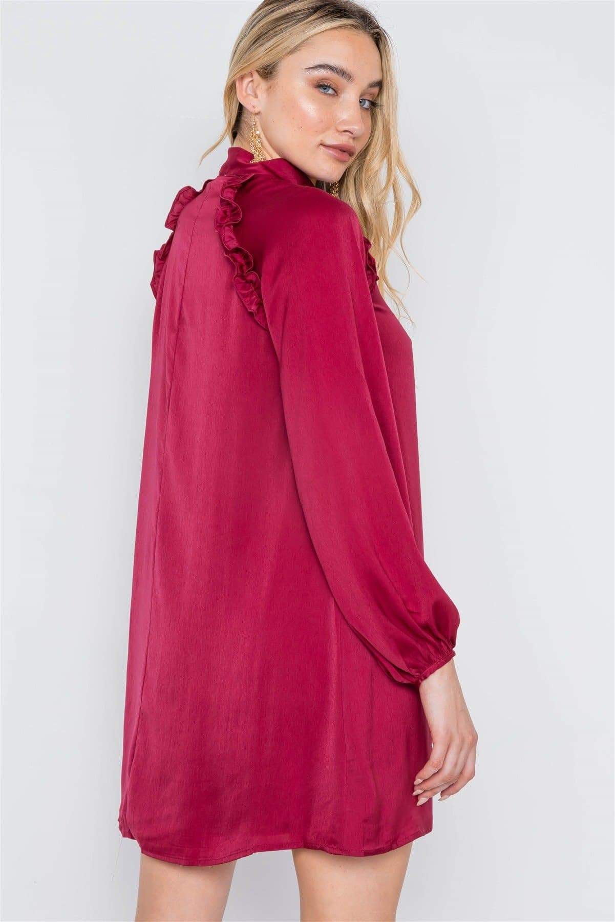 knee length dresses for ladies Long Sleeve Satin Dress with Tie Waist M / Champagne / 04613