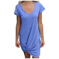 thumbnail image 2 of Chbgutlmr Summer Dresses for Women Short Sleeve Knot Front Irregular Hem Scoop Neck Dress Casual Loose Comfy Trendy Dress, 2 of 6