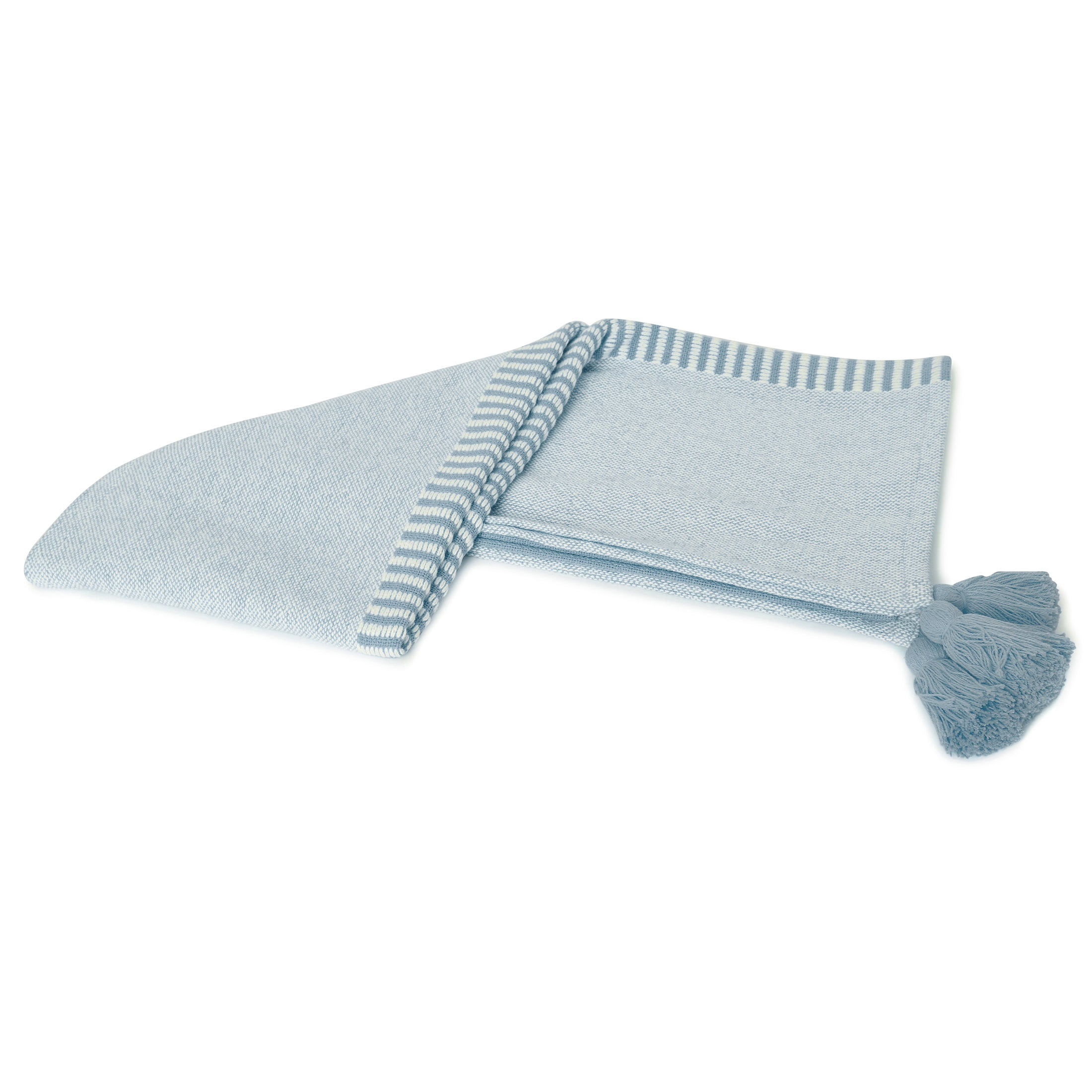 Ox Bay Rory Blue/White Striped Lightweight Cotton with Tassels Throw Blanket, 50" x 60"