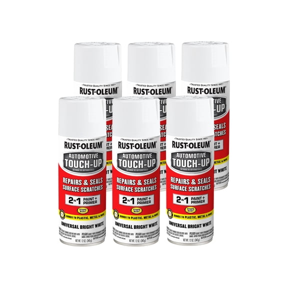 6 Pack, Universal Bright White, Rust-Oleum Gloss Automotive Touch-up Spray Paint and Primer in One-292325, 11 oz