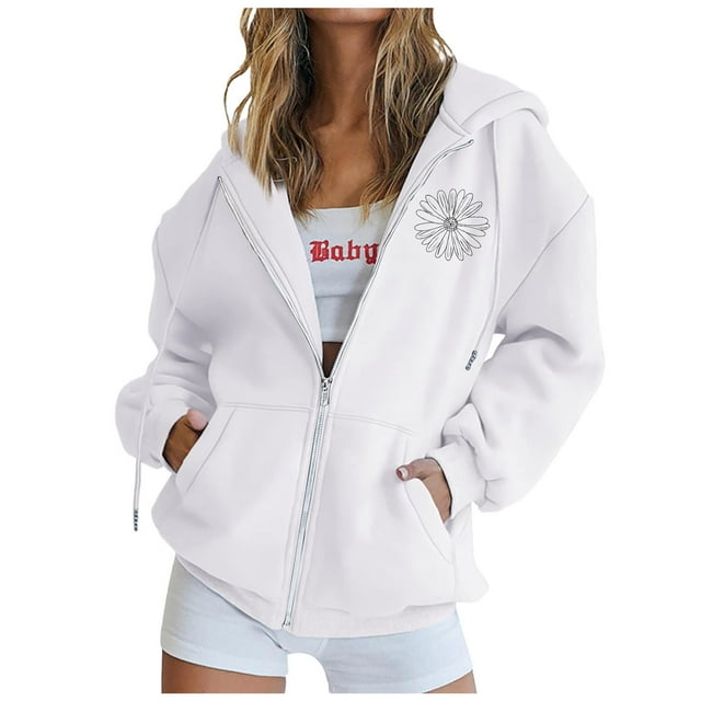 Fermeture à Glissière Chandail à Capuche pour Femmes 50 % de Réduction en Liquidation Mode Fermeture Éclair Col en V Chandail Manches Longues Imprimé Blouse à Capuche Chandail en Molleton