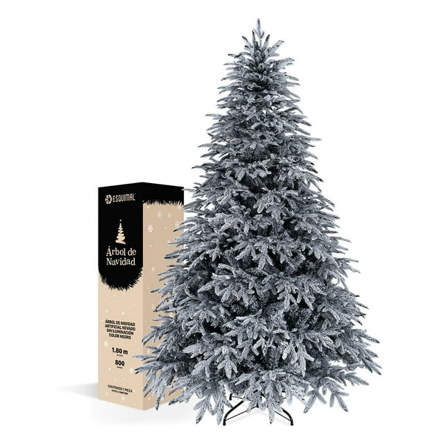 Árbol de Navidad Escarchado Ramas PVC y PE, Cedro del Himalaya Frondoso Esquimal (Negro Nevado, 1.80 m)