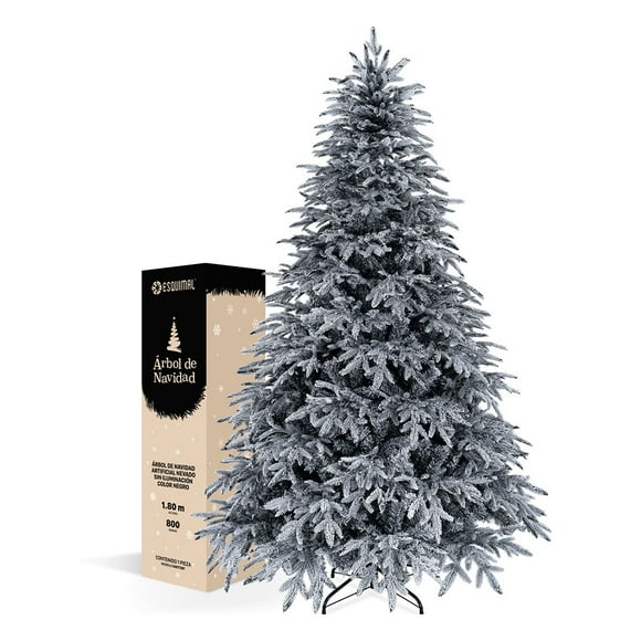 Árbol de Navidad Escarchado Ramas PVC y PE, Cedro del Himalaya Frondoso Esquimal (Negro Nevado, 1.80 m)