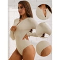 thumbnail image 3 of Unique Bargains Women's Zip Front Full Bodysuit Slim Fit Knit Body Shaper Large Beige, 3 of 6