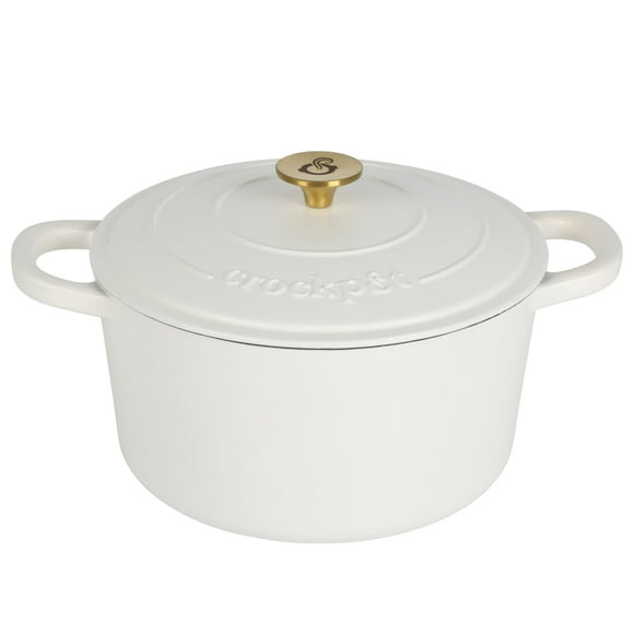Oven Dutch Oven Crock-Pot Artisan de 5 litros, lino mate blanco con pomo dorado