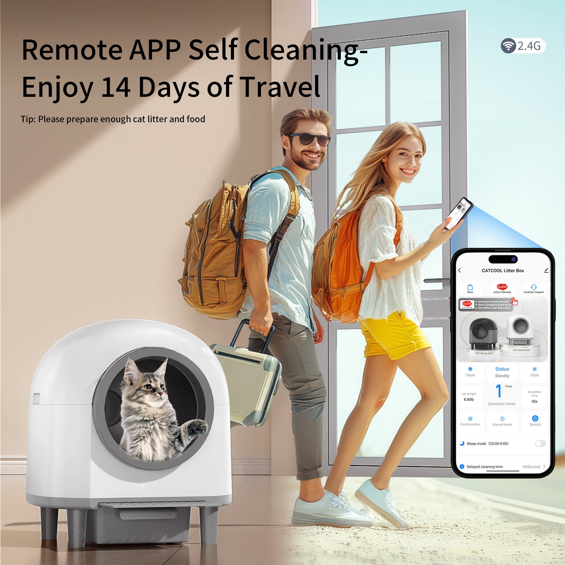 CATLK Automatic Self-Cleaning Cat Litter Box, 100L Cat Litter Box for Multiple Cats, Safety Sensor, WiFi APP Control, White