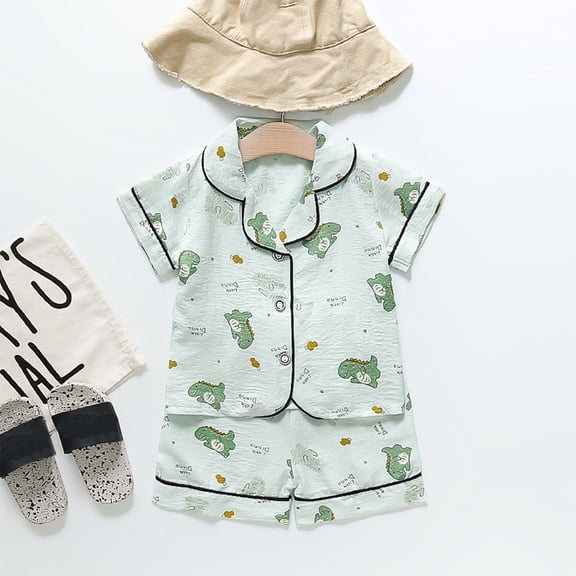 BOOMNY Child Girls Pajamas Sets 2 Peice Cartoon Graphic Short Sleeve Buttons Sleepwear Tops Shorts Pjs Set for Kids Cozy Loungewear Homewear