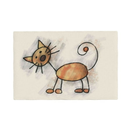 

Table Placemats Set of 6 - Brown Cat Cartoon 12x18 In Faux Linen Double Heat Resistant Place Mats Cloth Indoor/Outdoor Placemats Washable Table Mats for Dining Kitchen Party