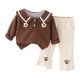 thumbnail image 1 of Odeerbi 1-5 Años Niñas Algodón Conjuntos Cuello Abotonado Manga Larga Tops Pantalones Pata Ancha Conjunto Dos Piezas Cuello Flor Camisa Pajarita, 1 of 4