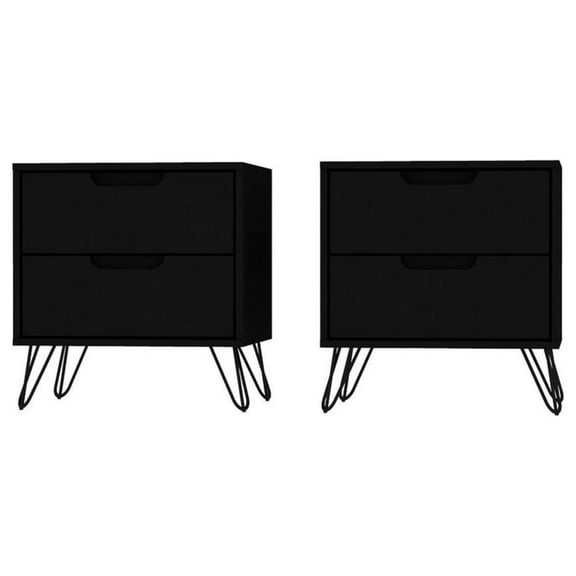 Rockefeller 2-Drawer Black Nightstand (Set of 2)