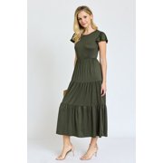 Solid Flutter Sleeve Tiered Tea Length Dress | 4 Colors | S-3X