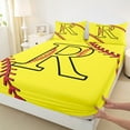 thumbnail image 3 of Homewish Cartoon Monogrammed R Twin Sheet Sets, Yellow Red Baseball Twin Fitted Sheet, Teens Kids Boys Girls Flat Sheet, Microfiber Bedroom Decor, 3 Pieces, 3 of 7