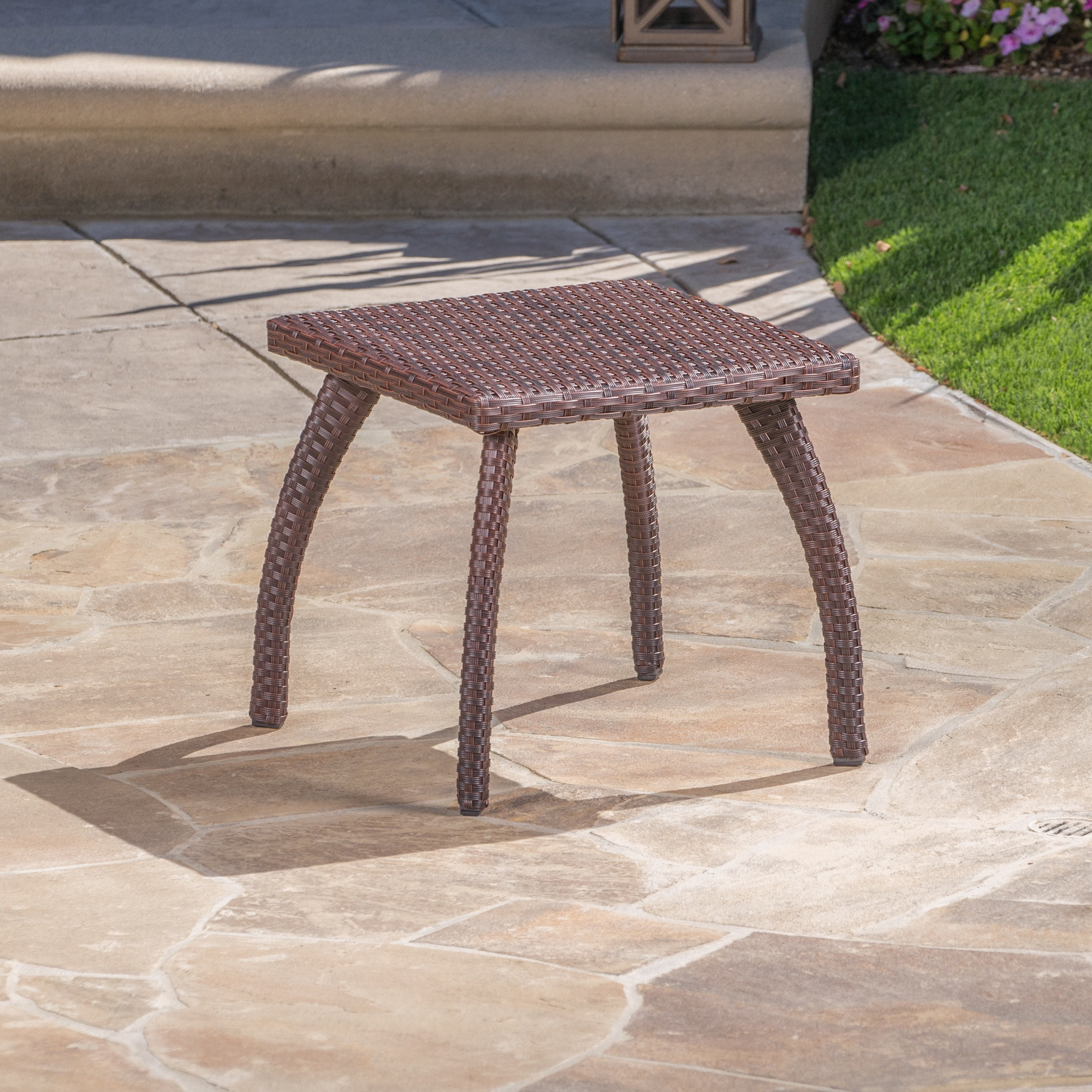 Kingsfield Outdoor Wicker Accent Table Brown