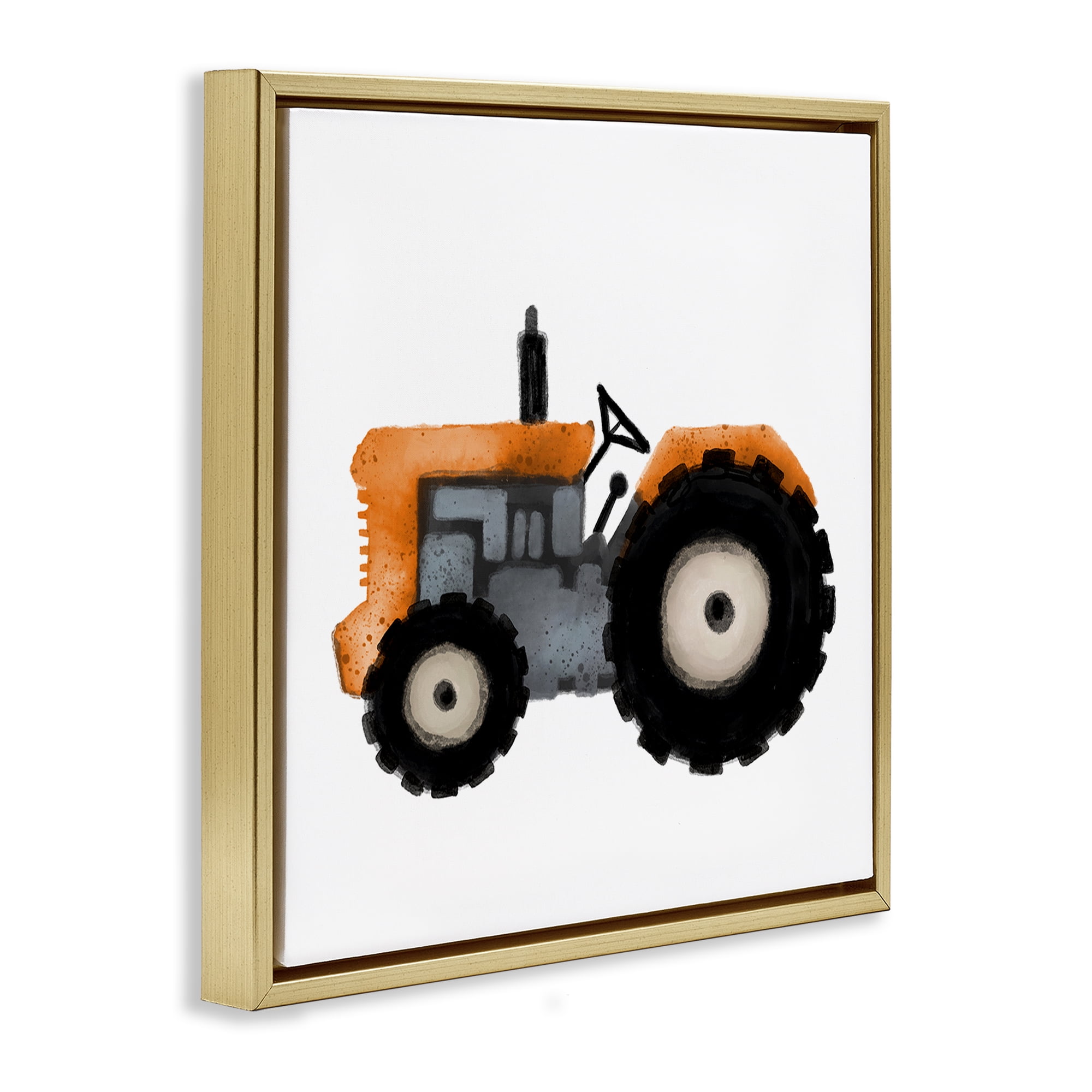 Stupell Industries Farm Tractor Vehicle Transportation Painting Gold Floater Framed Canvas Art Print Wall Art, 18 x 18