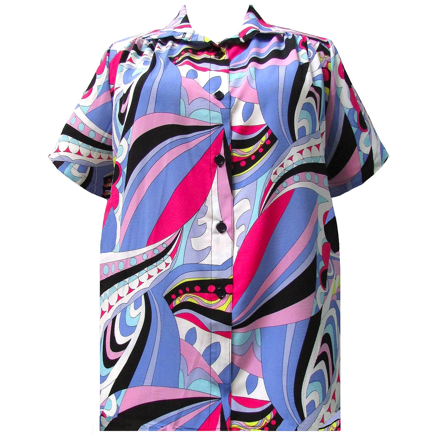 A Personal Touch Womens Plus Size Short Sleeve Button-Front Blouse with Shirring