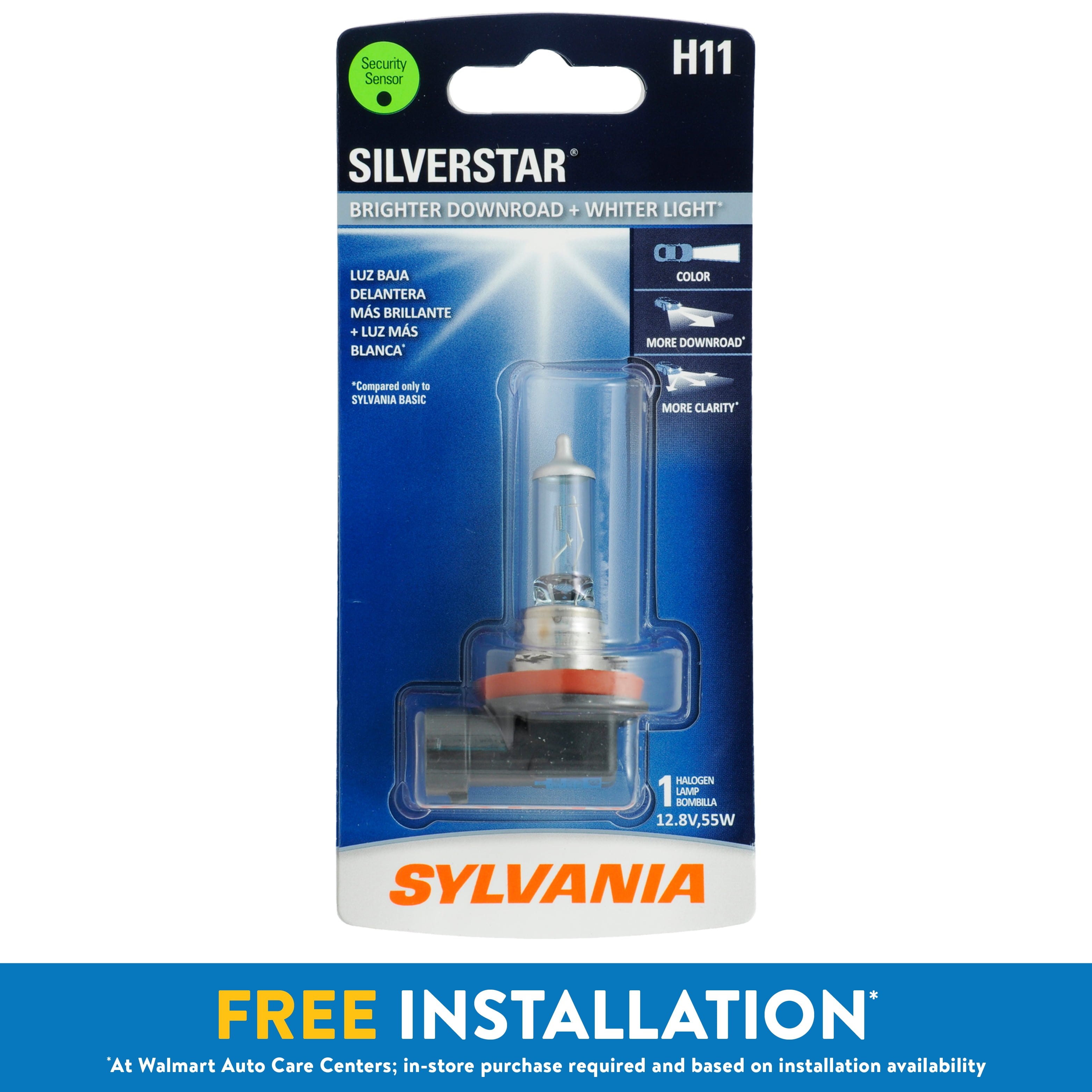 Sylvania H11 SilverStar Auto Halogen Headlight Bulb, Pack of 1