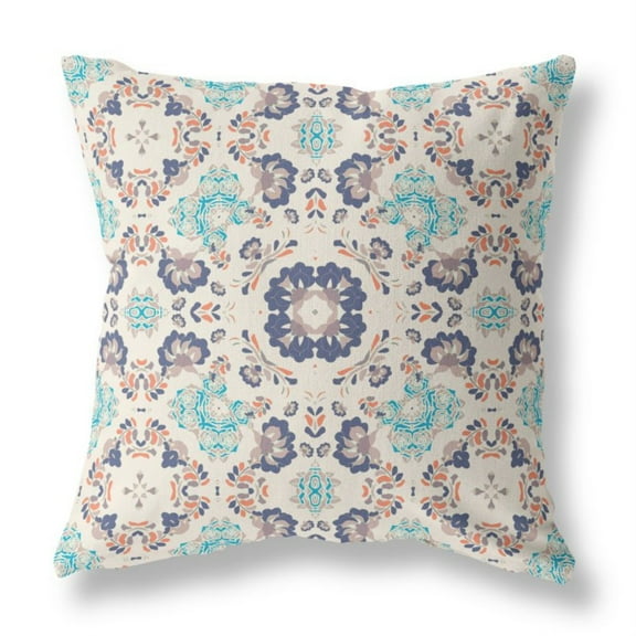 Love and Liberty Indoor/Outdoor Pillow with Removable Cover in White Blue 18x18