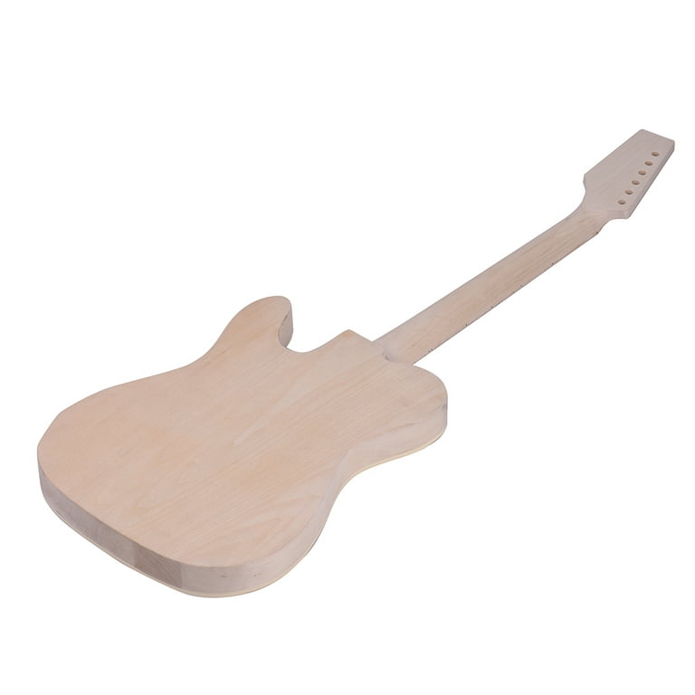 Owsoo Unfinished Electric Guitar DIY Kit Basswood Body Burl Surface Maple Wood Neck & Fingerboard, Size: 72.5