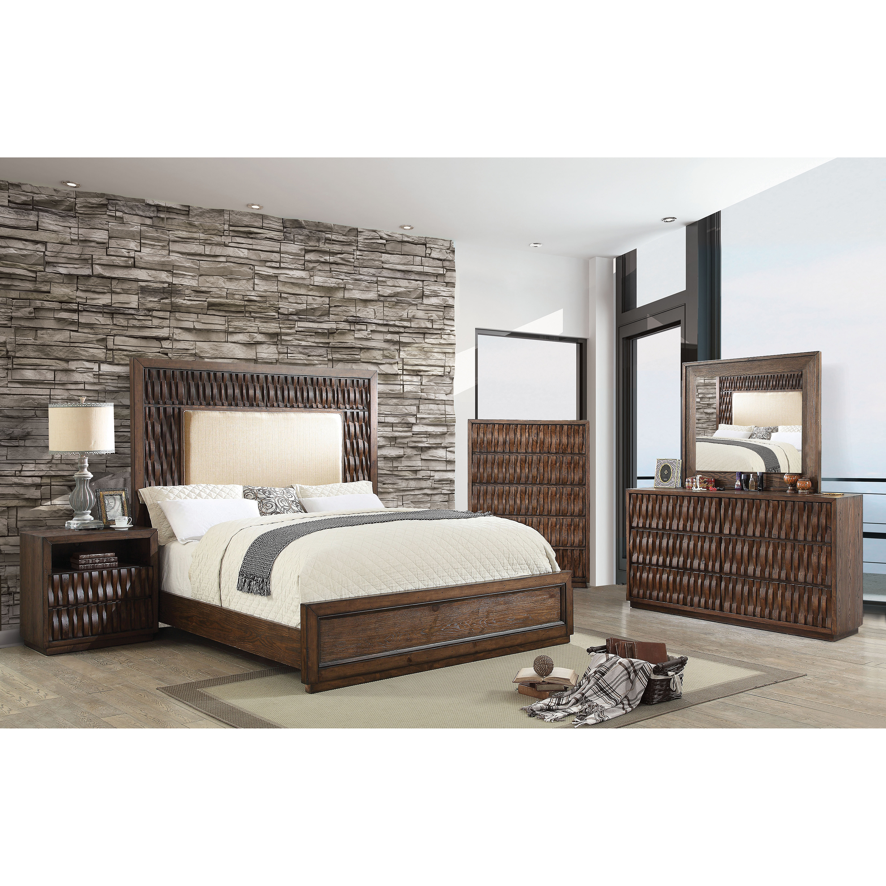 Furniture of America Ruma Wood Panel Bed, Queen, Warm Chestnut