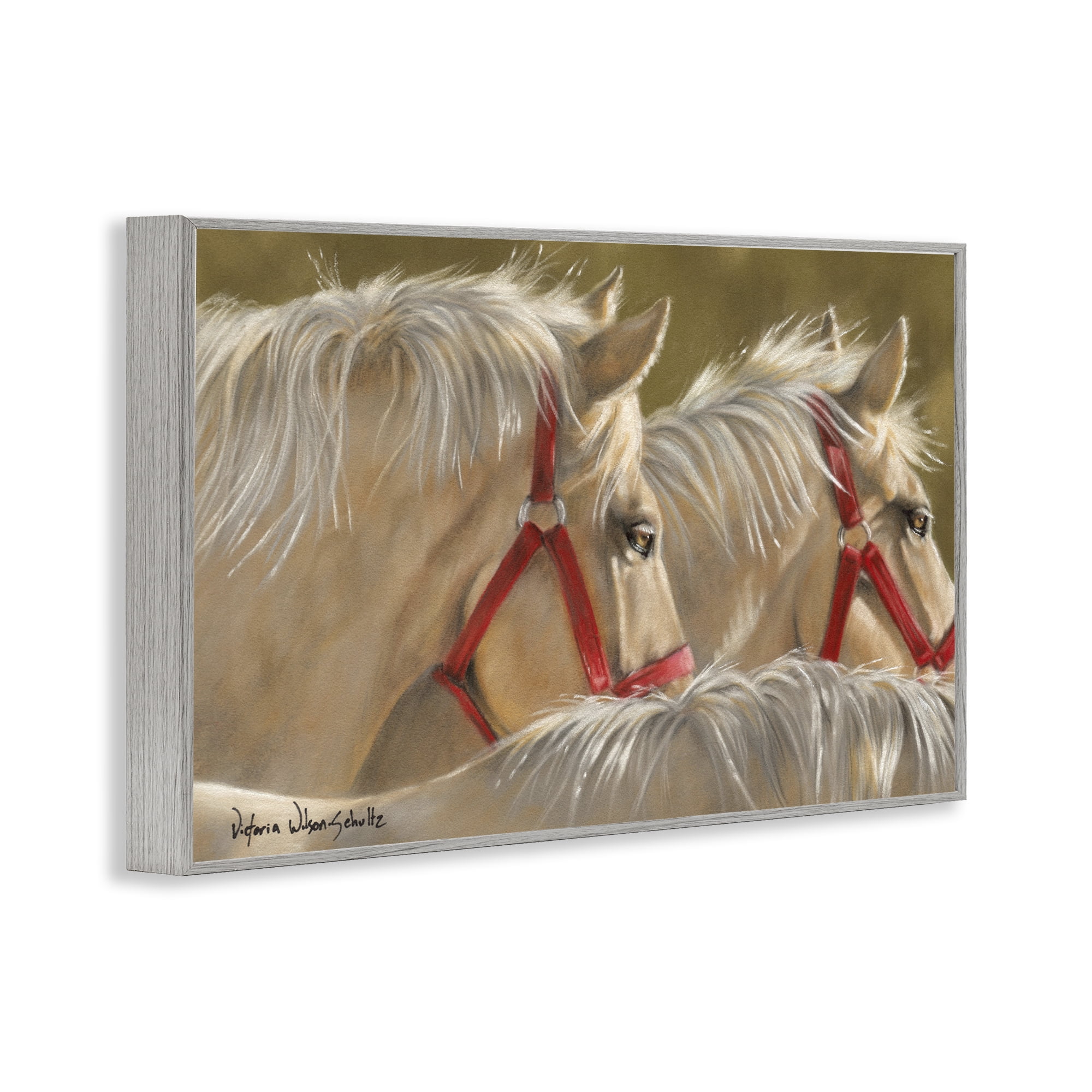 Stupell Industries Horses with Red Bridles Animals & Insects Painting Gray Framed Art Print Wall Art, 30 x 20