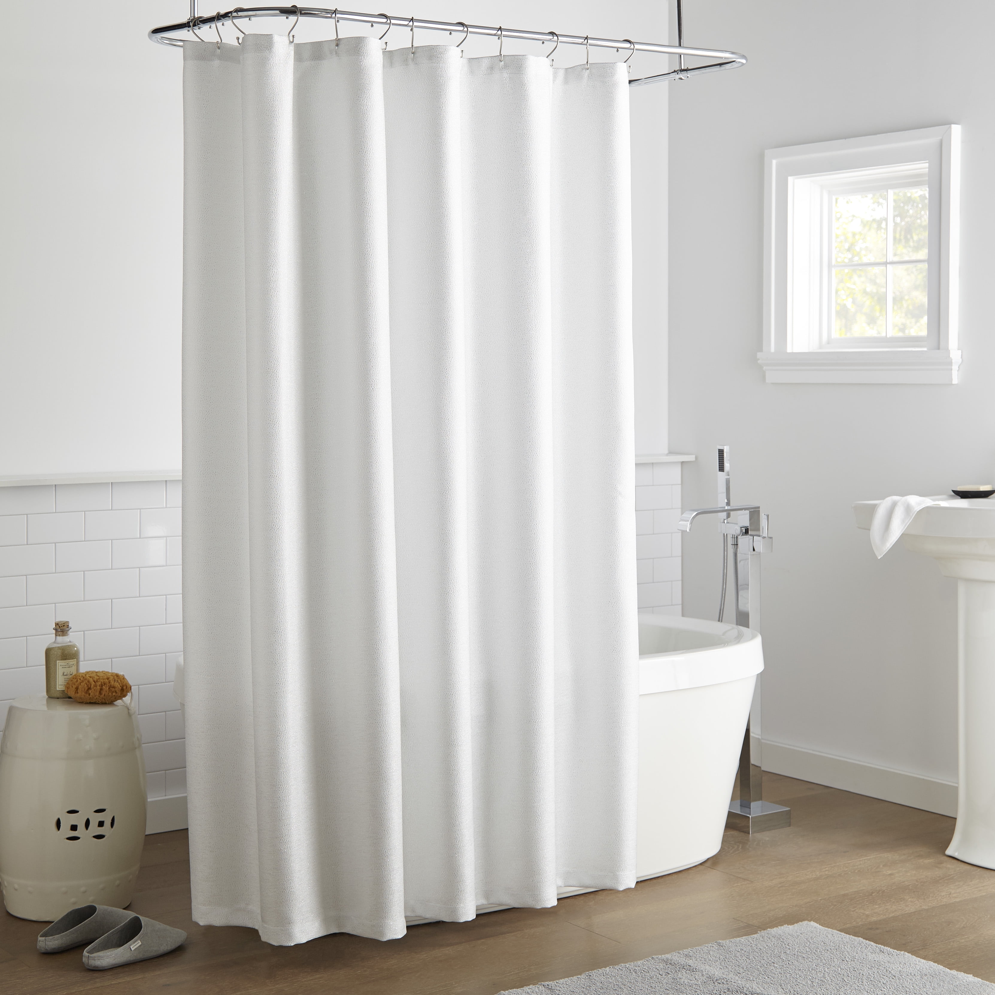 Lanco Solid Metallic Buttonhole Top Shower Curtain White, 12