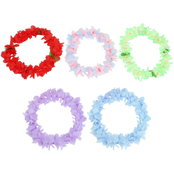 OUNONA Tropical Wreath Assorted Color Cloth Hawaiian Leis for Luau Party 5Pcs