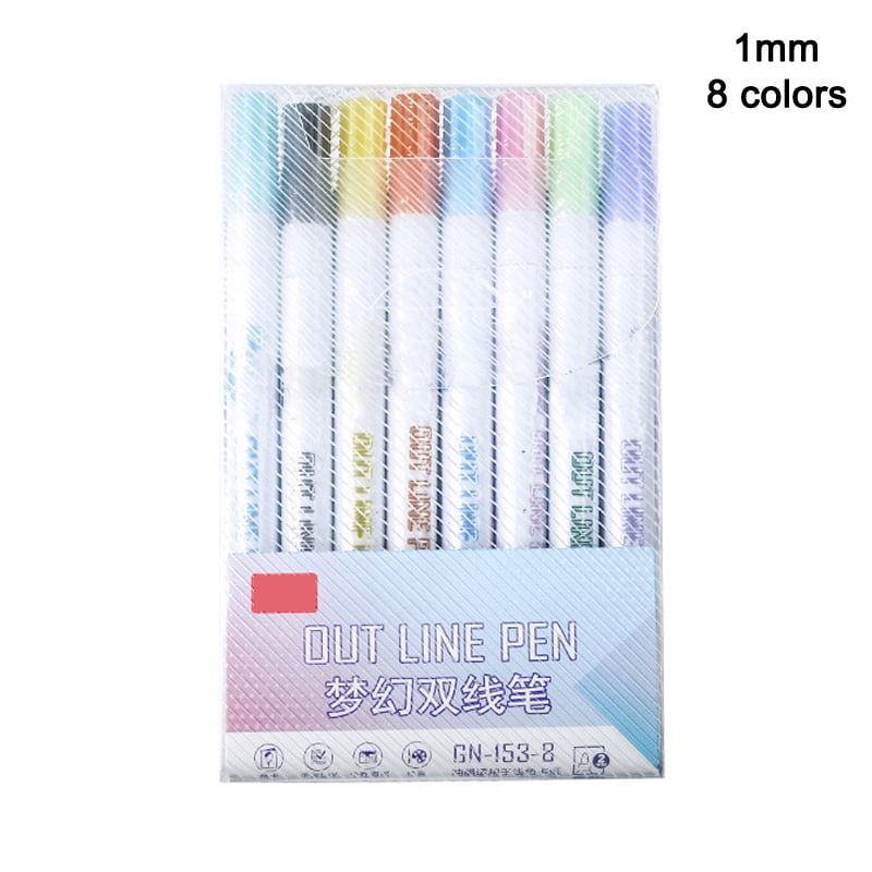 Drawing Double Line Outline Pen Highlighter Marker 8/12 Color Pens For School Ch 