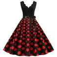 thumbnail image 2 of HKEJIAOI Liquidation Robes de Cocktail Cadeau de la Saint-Valentin Mode Femmes Robe Vintage Évasée Ligne A Robe de Bal Sans Manches à Pois Robe de Fête Rouge, 2 of 6