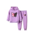 thumbnail image 3 of Hansber Kids Girls Hoodies Tracksuit Sweatsuit Pullover Hooded Sweatshirt and Jogger Pants 2 Piece Purple 140, 3 of 5