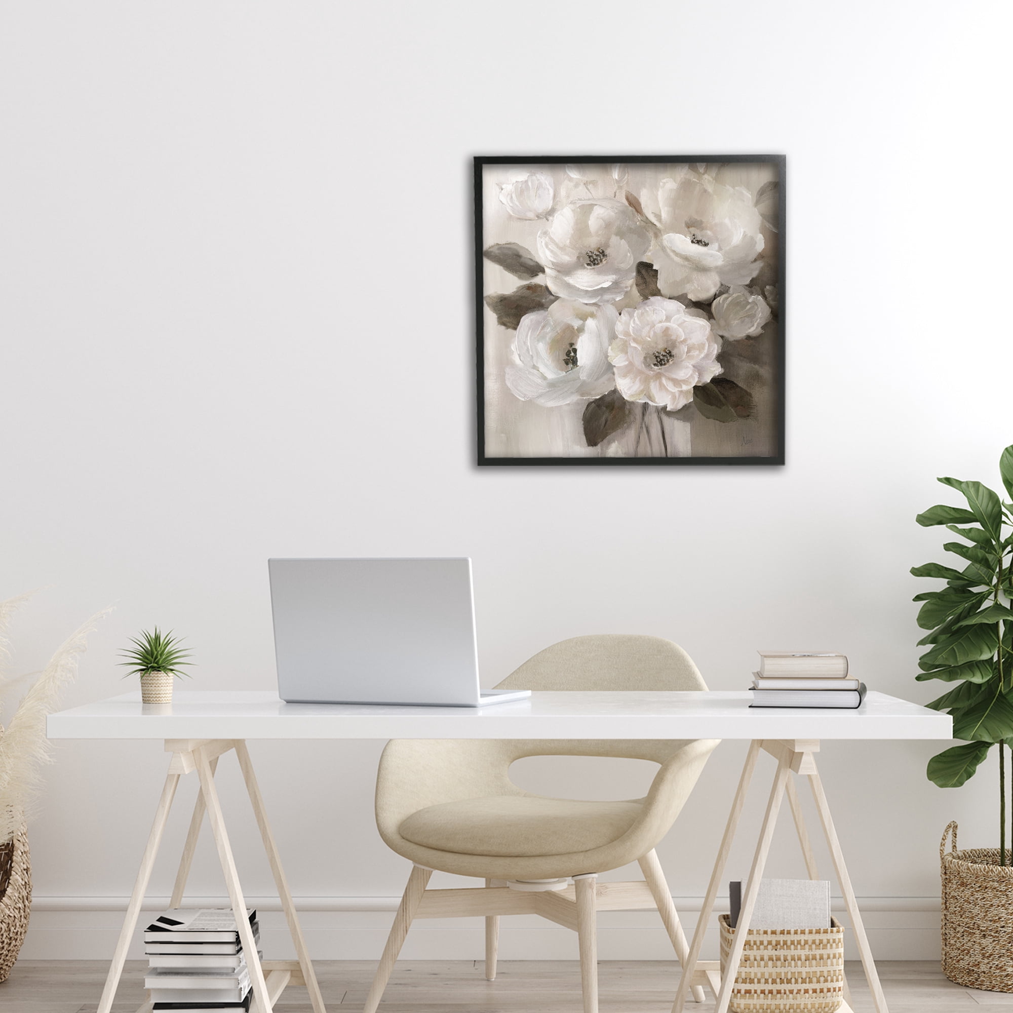 Stupell Industries Ivory Flower Bushel Black Framed Giclee Art, design by Nan