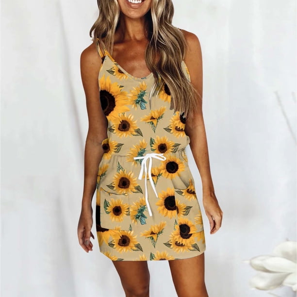 Moda mujer verano casual estampado floral tirantes sin mangas correas vestido Pompotops qyievc1402