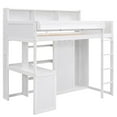 thumbnail image 4 of Euroco Pine Wood Twin Size Loft Bed with Desk, Wardrobe with Clothes Hanger and Display Shelves for Kids Bedroom, White, 4 of 10
