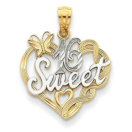 14K Yellow Gold and Rhodium Sweet 16 Pendant