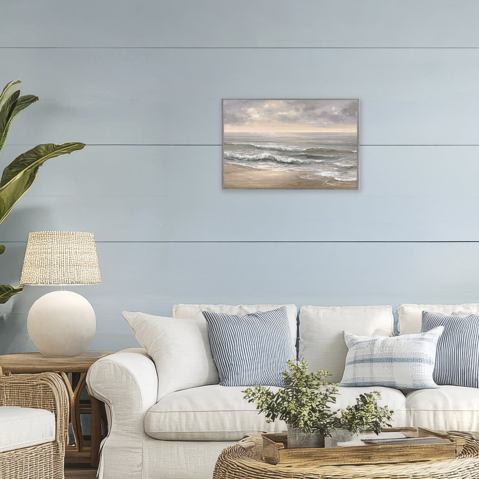 Stupell Industries Soft Rolling Beach Waves Gray Framed Giclee Art, design by Jacky Ngan