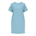 thumbnail image 3 of ZZwxWA Womens Loose Linen Mini Dress Summer Modest Frayed T Shirt Dress Flowy Ruffle Short Sleeve Shift Dress Pocket, 3 of 5