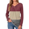 thumbnail image 5 of Qarigey Camiseta de mujer con cuello en V Blusa informal delgada de manga larga con bloque de color, negro, S Prendas para la parte del cuerpo Rojo XXL Qarigey AP003524-25, 5 of 5