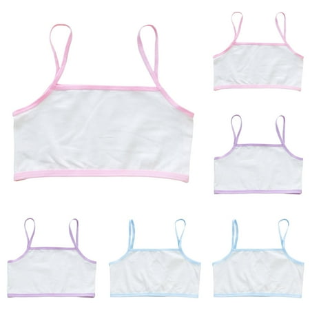 6 Pack Girls Seamless Bralette Crop Top Bra Girls Seamless Sports Bra Training White Teen Bra Camisole Lightweight Seamless Kids Pink 2PCS & Purple 2PCS & Sky Blue 2PCS