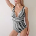 thumbnail image 2 of CaComMARK PI Maternity One Piece Swimsuit for Wome Striped Pregnancy Swimwear Spaghetti Straps Ruched Adjustable Black L, 2 of 7