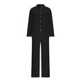 thumbnail image 5 of HVOBTTY Two Piece Sets for Women, Women's Fall Outfits Set Plus Size, Women's Casual Fashion Solid Color V Neck Collared Long Sleeve Top and Wide Leg Pants Set Black, XXXL, 5 of 5