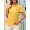 thumbnail image 4 of Blusa con cuello redondo para mujer, manga corta, volantes, empalme, botón de ojo de cerradura, c Romacci Mujeres blusa de cuello-o, 4 of 7