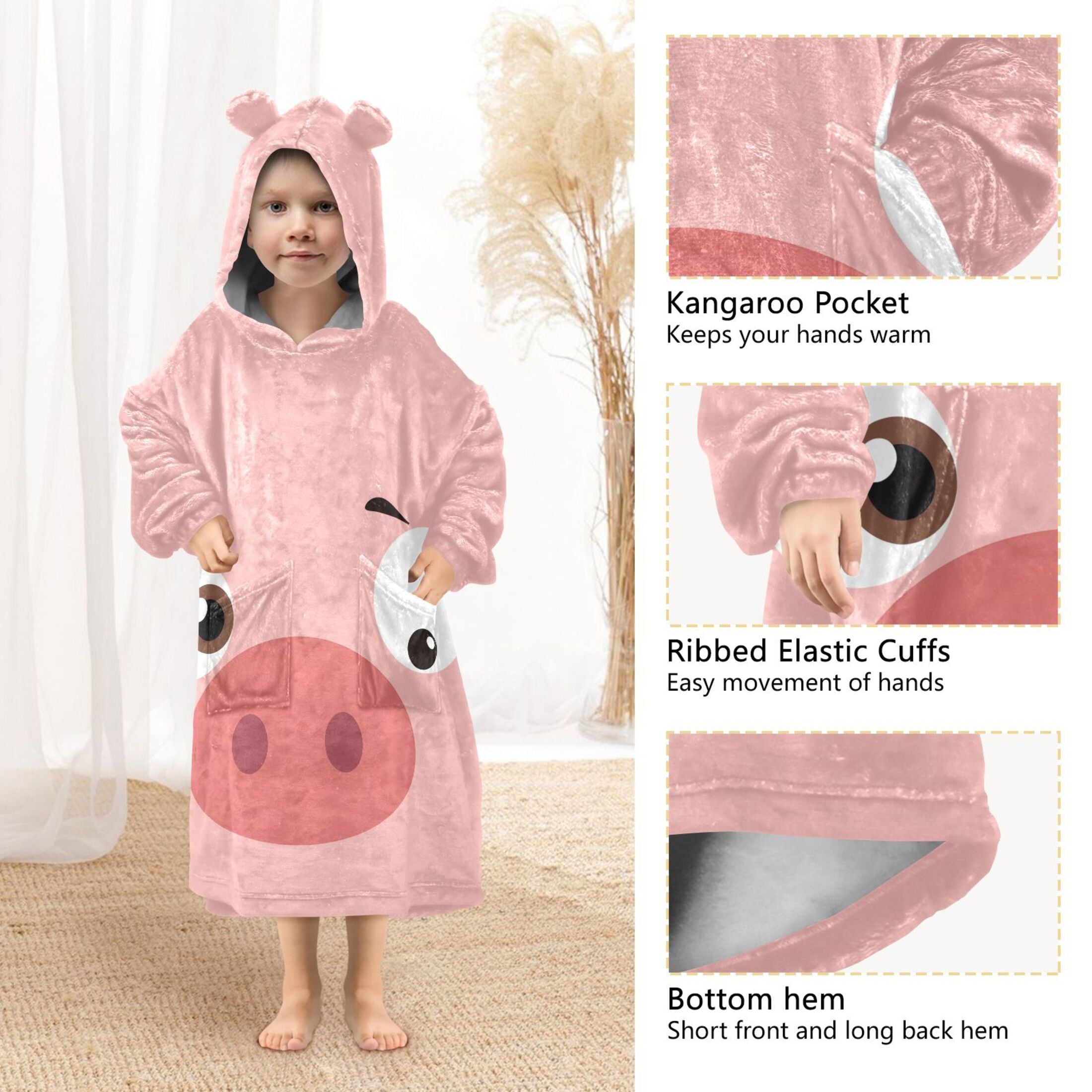 joogoo Wearable Blanket Hoodie Funny Pig Face for Flannel Sherpa Pocket 3-14 YR L