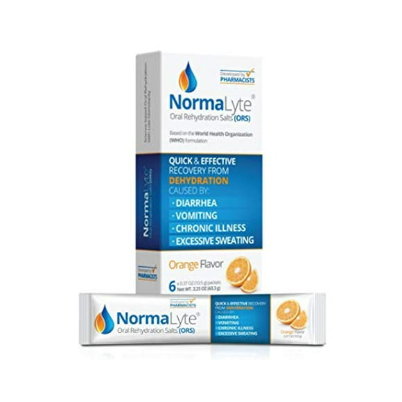 Sales de rehidratación oral NormaLyte, paquete de 6 (naranja) | Electrolitos, Suplementos Energéticos, Paquetes de Electrolitos, Bolsita de Hidratación, Suplemento de Potasio, Vegano, Recuperación de