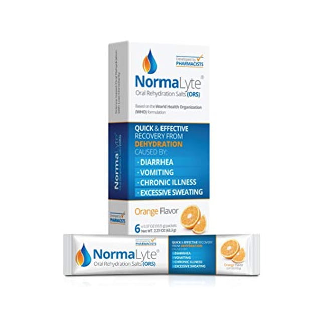 Sales de rehidratación oral NormaLyte, paquete de 6 (naranja) | Electrolitos, Suplementos Energéticos, Paquetes de Electrolitos, Bolsita de Hidratación, Suplemento de Potasio, Vegano, Recuperación de